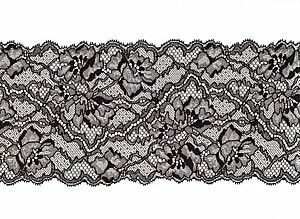 nicht-elastische Spitze , schwarz, florales Muster, Reststck 75 cm Breite: 13,5cm