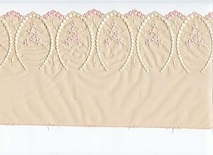 Schweizer Stickerei, beige ,  mit weisen Muster und rosa Blumen, Reststck 98 cm Breite: 160cm