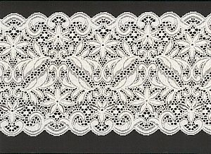 Elastische Spitze aus Baumwolle, Vanillefarben, Blumenmuster Reststck 149 cm Breite: 17cm