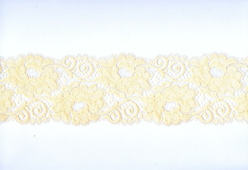 Reststck: S33_225: Elastische Spitze, elastisch, pastellgelb, florales Muster, 8,5cm breit, 160cm