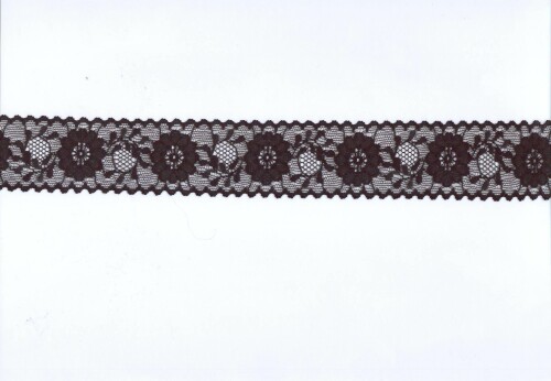 S02_418: Unelastische Spitze, unelastisch, schwarz, florales Muster, 3,5cm breit