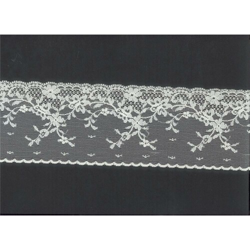 S40_414: Bestickter Tll, elastisch, elfenbein, florales Muster, 9,5cm breit