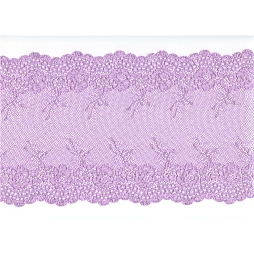 S03_524: Elastische Spitze, elastisch, blasslila, florales Muster, 17cm breit