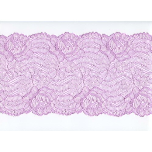 S525: Elastische Spitze, elastisch, blasslila, florales Muster, 18cm breit