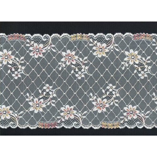 S40_700: Elastische Spitze, elastisch, elfenbein, florales Muster, 17,5cm breit