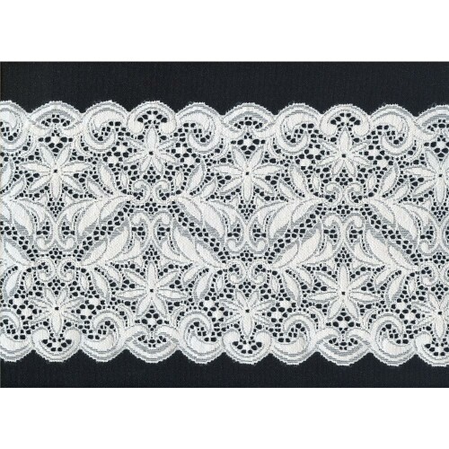 S40_701: Elastische Spitze, elastisch, elfenbein, florales Muster, 17cm breit