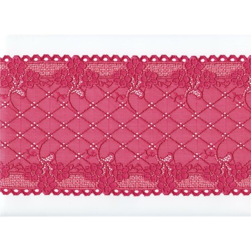 S729: Elastische Spitze, elastisch, Pink, florales Muster, 16,5cm breit