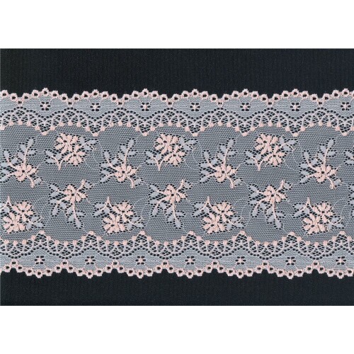 S737: Elastische Spitze, elastisch, rosa, florales Muster, 15,5cm breit