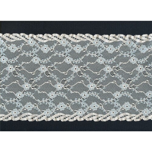 S744: Elastische Spitze, elastisch, creme, florales Muster, 17cm breit