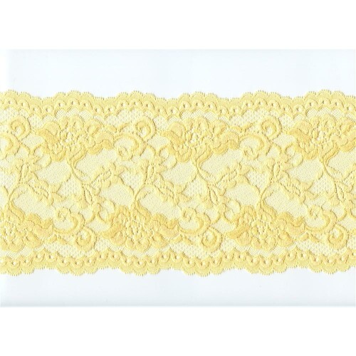 S847: Elastische Spitze, elastisch, Goldgelb, florales Muster, 16cm breit