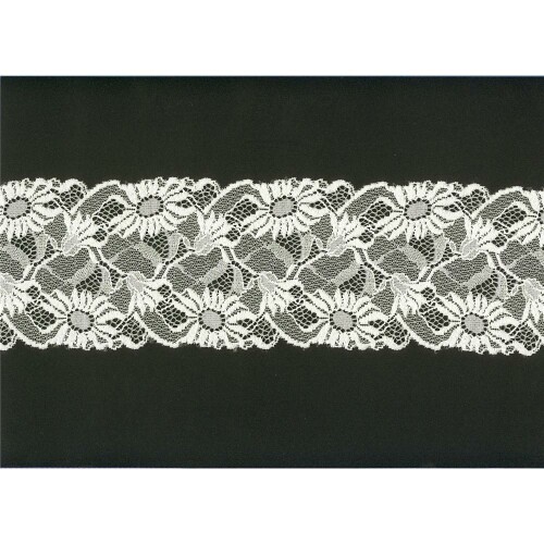 S40_913: Elastische Spitze, elastisch, elfenbein, florales Muster, 9,3cm breit