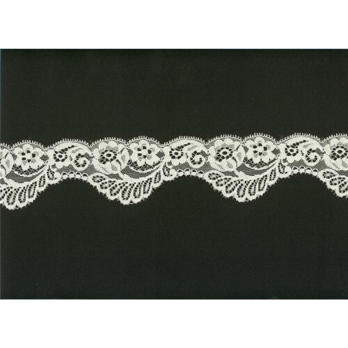 S40_914: Unelastische Spitze, unelastisch, elfenbein, florales Muster, R+L, 5,7cm breit