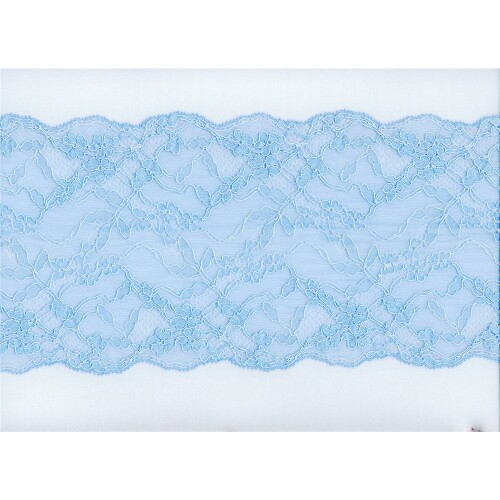S987: Elastische Spitze, elastisch, hellblau, florales Muster, 15,9cm breit