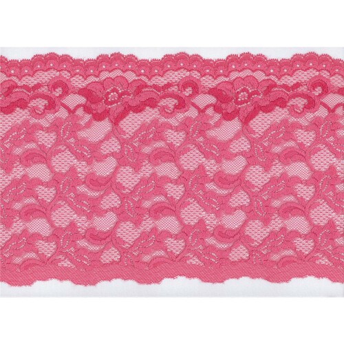 S994: Elastische Spitze, elastisch, pink, florales Muster, R+L, 18,5cm breit